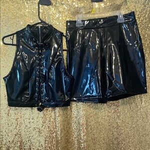 Black Shiny Women's Short set